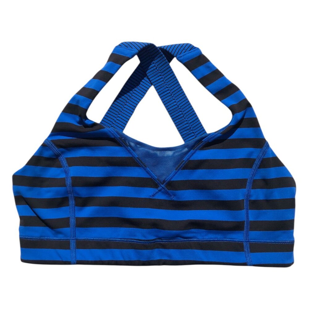 Lululemon Blue & Black Striped Crisscross Back Sports Bra, M - Picture 3 of 5